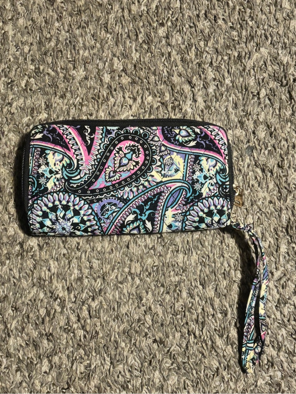 Vera Bradley Paisley Wristlet in Black, Pink, Blue & Cream